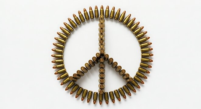 Peace Symbol Made From Bullet Casings on White Background