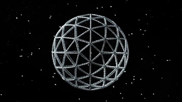 3D Digital Geodesic Wireframe Sphere Particle Formation