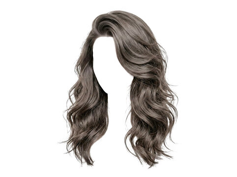 Wavy brown female hairstyle isolate on white background with brown hair long hair styling curly hair