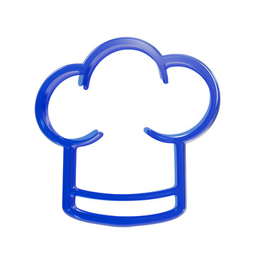 Glossy blue chef hat 3d render, baker cap symbol for cooking and restaurant web toque baker hat kitchen isolated on a transparent background