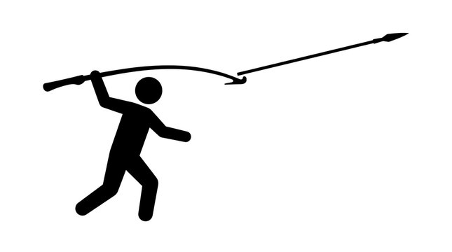 Stick figure throwing a spear with an atlatl tool