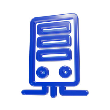 Glossy blue server tower computer hardware symbol for data storage and networking isolated on a transparent background