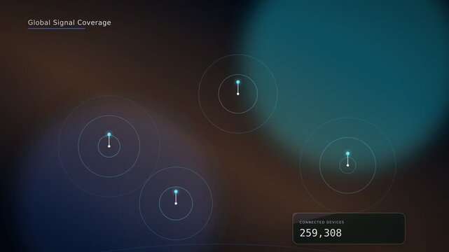 Epic orbital motion graphic of global signal towers and a moving day night terminator symbolizing worldwide network coverage