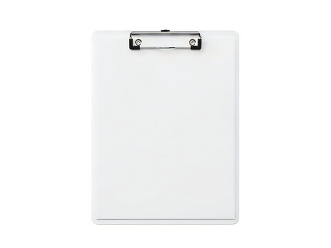 Empty plastic clipboard with a metal clip isolated on white background