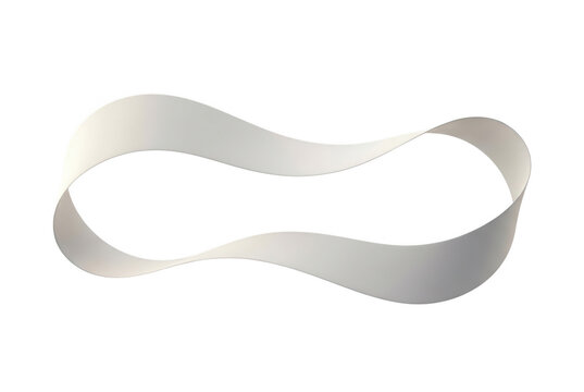 Ein abstraktes, wei&szlig;es M&ouml;biusband, das eine elegante, geschwungene Form mit einer kontinuierlichen Oberfl&auml;che auf einem sauberen, wei&szlig;en Hintergrund bildet, symbolisiert Unendlichkeit und Kontinuit&auml;t.
