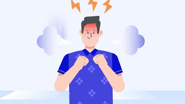 Frustrated young man expressing intense anger with steam coming from ears in this expressive animated loop motion video graphics clip