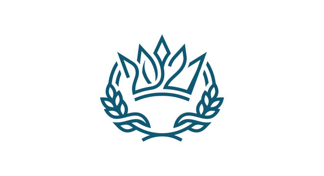 Minimalist vector emblem featuring a crown and laurel wreath design for the year 2021.