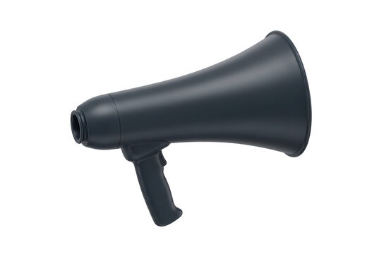 Um megafone preto moderno isolado em fundo branco, ideal para an&uacute;ncios, protestos, eventos p&uacute;blicos e comunica&ccedil;&atilde;o de massa, apresentando um design ergon&ocirc;mico e minimalista para uso profissional.