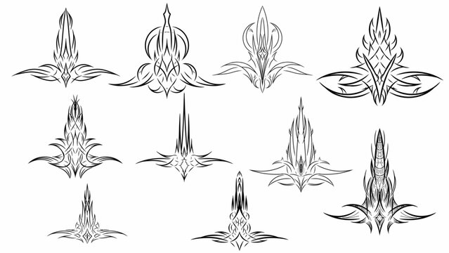 Set of black tribal pinstripe vector graphics for vehicle decoration.