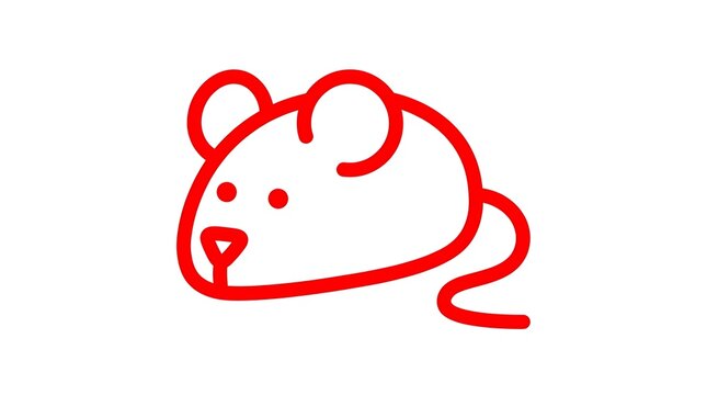 Minimalist red line art mouse icon on white background
