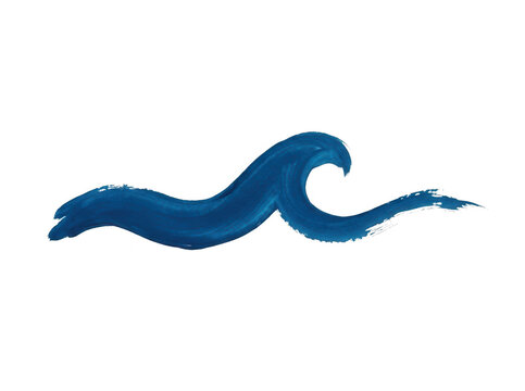 Ilustra&ccedil;&atilde;o minimalista de uma onda do mar estilizada com pincelada art&iacute;stica em tons de azul escuro sobre fundo branco isolado.