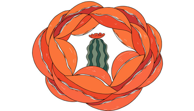 vibrant orange circular woven design with cactus flower
