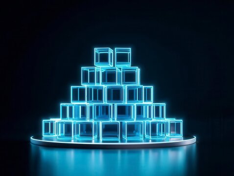 Hologram of business model canvas turning into 3D success tower