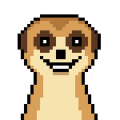 Naklejka premium Pixel art vector illustration of a cheerful meerkat with big smile