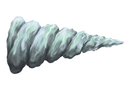 Ilustra&ccedil;&atilde;o detalhada de uma concha marinha espiralada com tons de cinza e azul, apresentando uma textura org&acirc;nica e formato c&ocirc;nico alongado, isolada sobre um fundo branco puro para design vers&aacute;til.