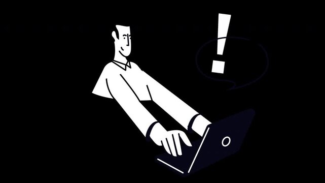 Man Typing on Laptop with Exclamation Mark Animation 4K