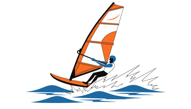 windsurfer riding waves on orange board