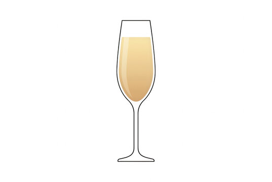 Une illustration vectorielle minimaliste et &eacute;l&eacute;gante d'une fl&ucirc;te &agrave; champagne remplie de vin p&eacute;tillant dor&eacute;, pr&eacute;sent&eacute;e sur un fond blanc pur, id&eacute;ale pour les invitations de f&ecirc;te et les c&eacute;l&eacute;brations.