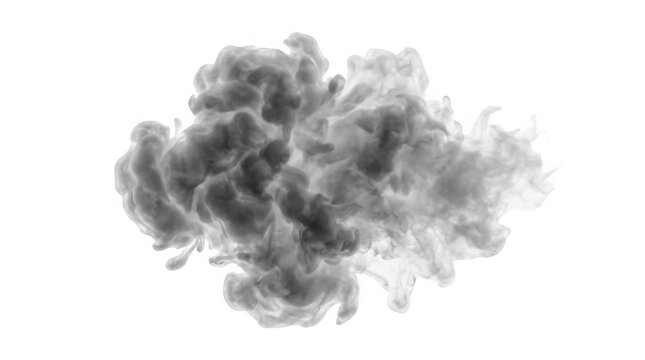 Un nuage de fum&eacute;e grise isol&eacute;e sur fond blanc, une forme vaporeuse et dynamique avec des d&eacute;tails textur&eacute;s complexes, id&eacute;ale pour des compositions graphiques, des effets sp&eacute;ciaux ou des superpositions.