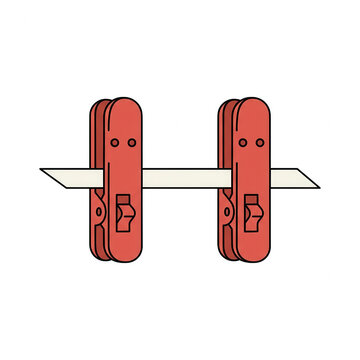 Illustration vectorielle plate de deux pinces &agrave; linge rouges fix&eacute;es sur une ligne horizontale, design minimaliste et moderne pour des concepts de lessive, de s&eacute;chage ou d'organisation domestique