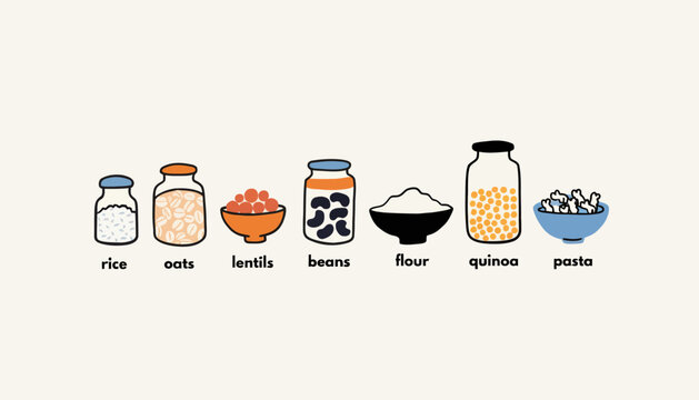 variety of grains and food staples