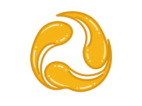 Ic&ocirc;ne de recyclage stylis&eacute;e en forme de goutte d'huile dor&eacute;e, symbole abstrait de mouvement circulaire et de durabilit&eacute;, design vectoriel plat sur fond blanc pour projets &eacute;cologiques et industriels.