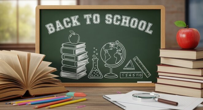 Back to school illustration on chalkboard illustration