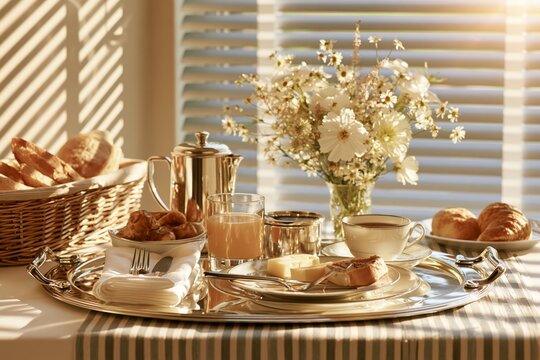 French press coffee and mixed berries on a woven placemat; subdued close view, neutral palette