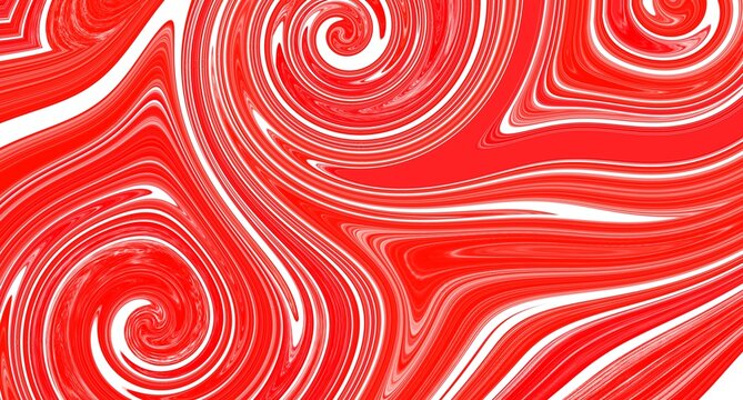 Abstract red and white liquid marble texture background with fluid swirl pattern