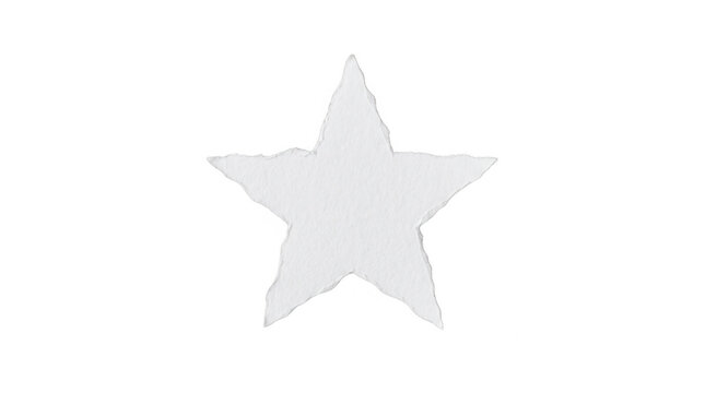 Une &eacute;toile blanche d&eacute;coup&eacute;e dans du papier avec des bords d&eacute;chir&eacute;s irr&eacute;guliers, isol&eacute;e sur un fond blanc pur, id&eacute;ale pour des projets de design cr&eacute;atif, des d&eacute;corations festives ou des &eacute;l&eacute;ments