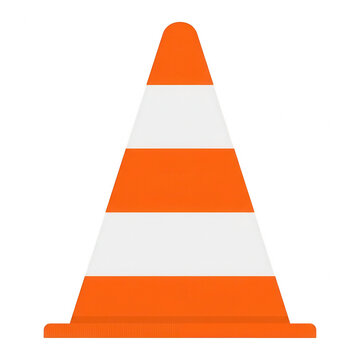 Une illustration vectorielle plate d'un c&ocirc;ne de signalisation orange et blanc, symbole universel de s&eacute;curit&eacute; routi&egrave;re, de travaux publics et de d&eacute;limitation de zone, isol&eacute;e sur un fond blanc pur.