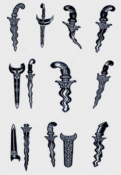 Traditional Kris Dagger Silhouette Vector Bundle 10 Indonesian Kris Weapon Designs