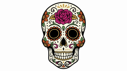 Fototapeta premium Mexican sugar skull with floral rose ornaments. Day of the Dead calavera vector. Ornate dia de los muertos skull illustration.