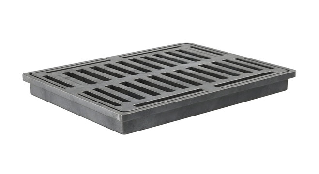 Cast iron drainage grate with slotted pattern isolated on transparent background
