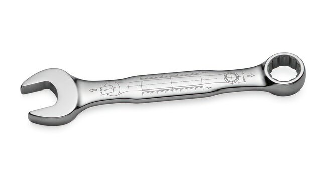 Corporate Stainless Steel Combination Wrench with Integrated Measurement Scale and Bolt Diagrams