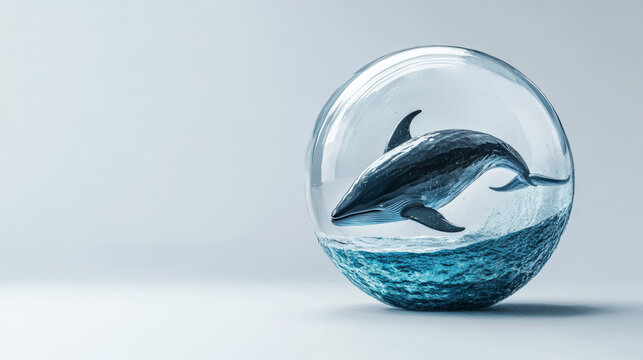 Microcosmic ocean with a swimming whale inside a glass sphere