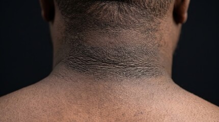 Fototapeta premium Close-up of Severe Acanthosis Nigricans Dark Velvety Skin Thickening on Nape of Neck