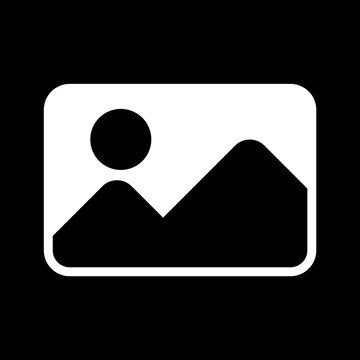 White picture icon on black square, image gallery placeholder symbol