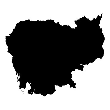black silhouette map of Cambodia isolated on a transparent background