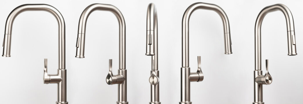 Shiny metal kitchen faucet different view