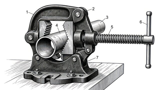 Elegant Vintage Bench Vice with Adjustable Jaw Mechanism and Metal Handle for Secure Gripping with high quality professional line art symbols for modern creative design and digital branding projects