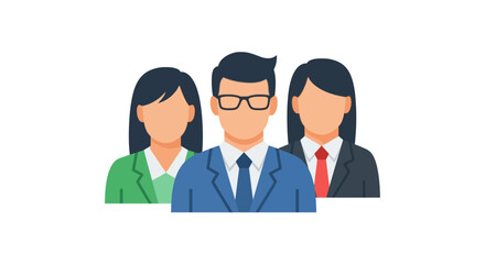 Fototapeta premium Diverse Business Team Icon: Man and Two Women in Professional Attire, Isolated on Transparent Background
