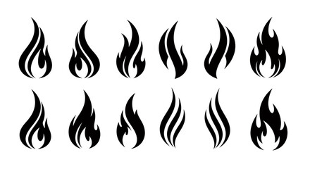 Naklejka premium Set of stylized flame icons in repeated silhouettes for graphic design and decoration.