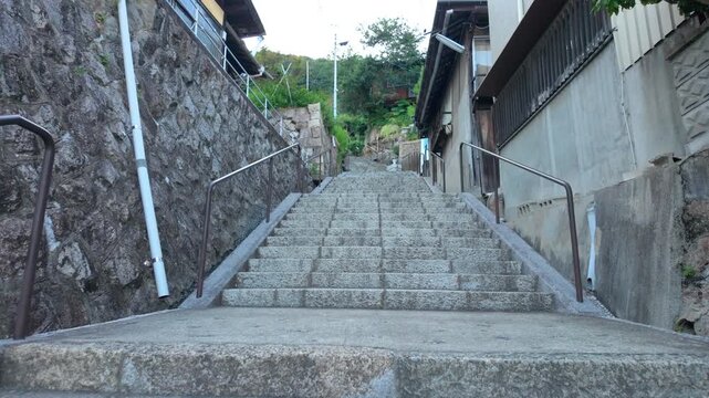 Steep Stone Steps Through Historic Hillside Neighborhood in Onomichi, Japan