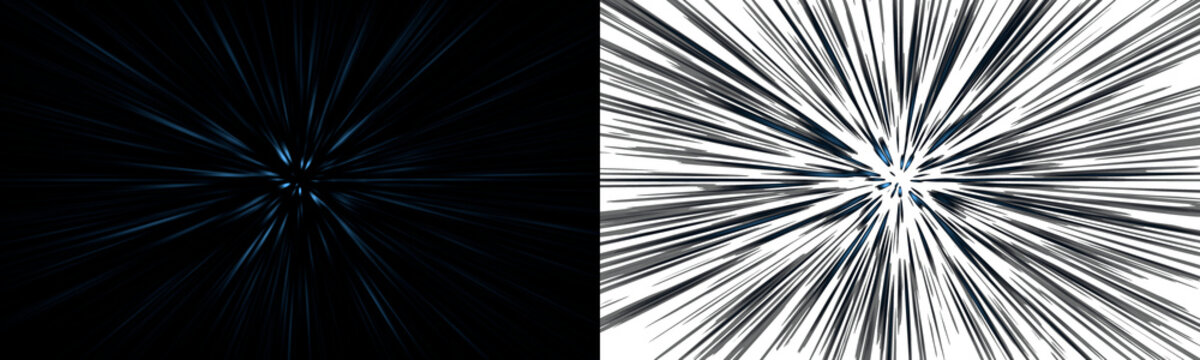 Abstract Black and White Fractal Burst Transparent Background with bright multicolor light flare overlay with glowing starburst effect and radiant lens flare on dark background for design.