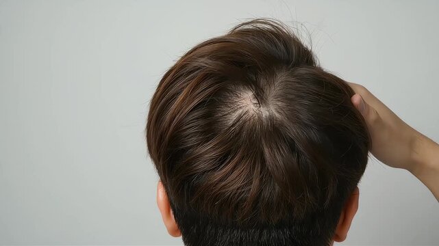 つむじ周りの髪をかき分けて状態を確認する男性