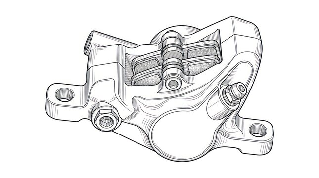 Industrial Line Drawing of a Motorcycle Triple Tree Clamp Swingarm Component in Monochrome with high quality professional line art symbols for modern creative design and digital branding projects