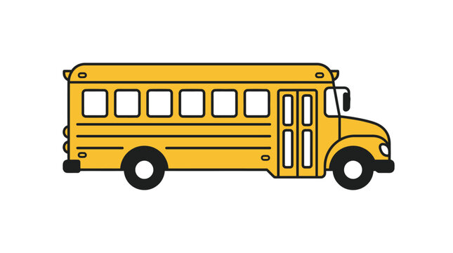A simple flat vector illustration of a yellow school bus isolated on a white background.
