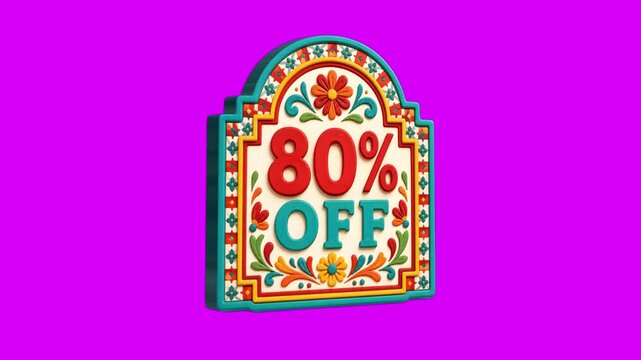 80 Percent Off Hispanic Heritage Ornamental 3D Sale Badge Animation