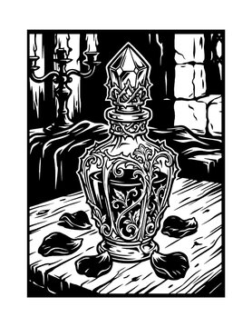 Chemical potion vial with smoking vapor line art Jekyll and Hyde Stevenson
